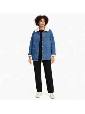 Joe Fresh Sherpa-Lined Denim Jacket XS – Classic Jean Coat with Faux Fur